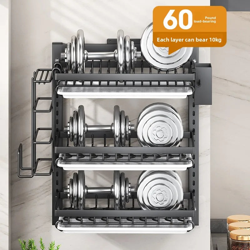 Wall Mounted Kitchen Organizer Rack - No-Drill Storage Shelf for Bowls, Plates, Spices with Dish Drying Function