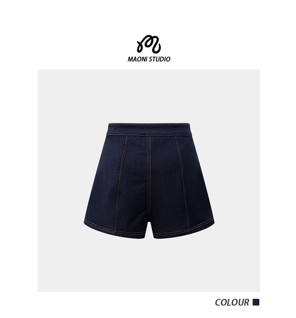 High-waisted denim shorts Y2k American dark blue women's 2026 spring and summer fashion hip-hop goth casual slim shorts