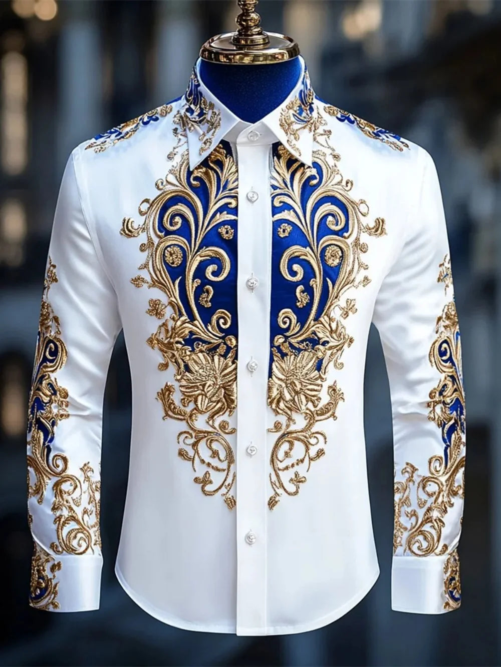 Men's Long Sleeve Collar Shirt, Fashionable Printed Shirt, Social Party, Soft Fabric, Comfortable, Luxury, High Quality, New