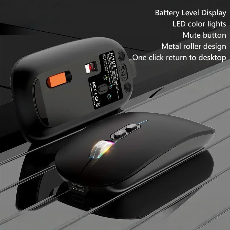 Lenovo Ultra-thin Dual Modes Wireless Mouse 2.4G USB and Bluetooth Power Display Ergonomic Rechargeable Silent Mice PC Laptop