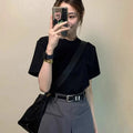 Summer Women's Retro Black Short-sleeved T-shirt Women's Pure Cotton Inner Fashion Bottoming Shirt Solid Color T-shirt Top