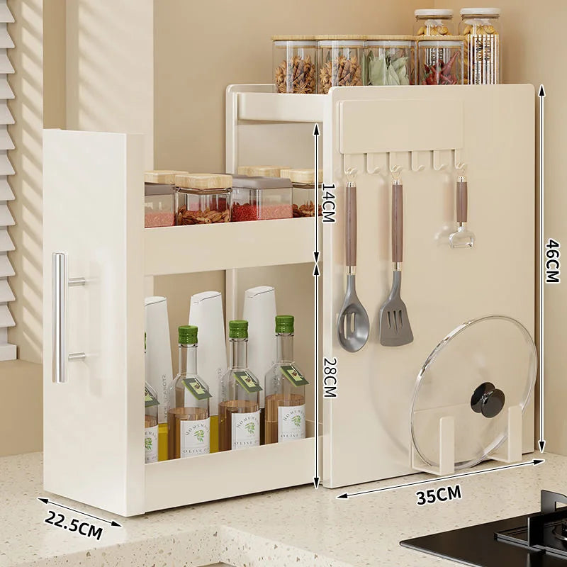 Kitchen Pull-out Spice Rack Countertop Multifunctional Seasoning Storage Rack Dustproof Ultra-Narrow Box Cabinet