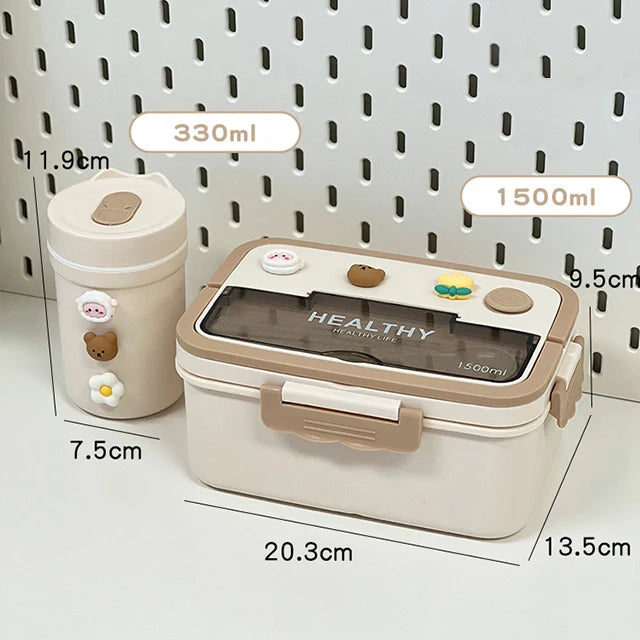 Simple Cute Portable Lunch Box With Compartment For Girls School Kids Plastic Picnic Bento Box Microwave Food Storage Containers