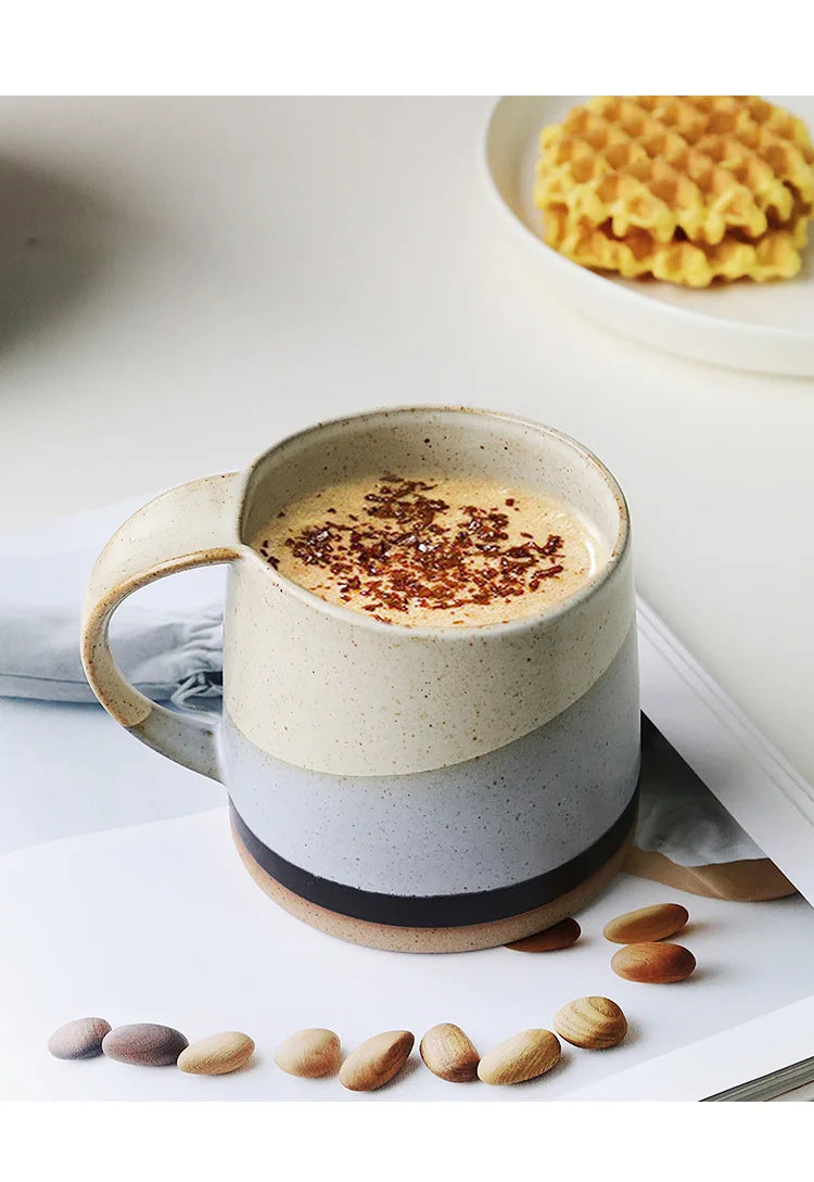 Handmade Stoneware Mug Retro Black White Latte Coffee Cup Ceramic Cup