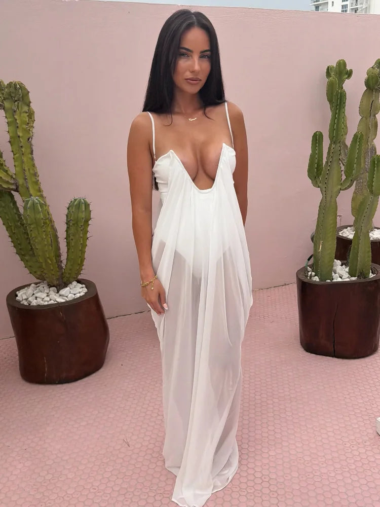 Vibrant Holiday Flowy Maxi Dress Deep U Chic Bohemian Chiffon Loose Fit Women Dresses Beach Vacation Summer Party Outfit