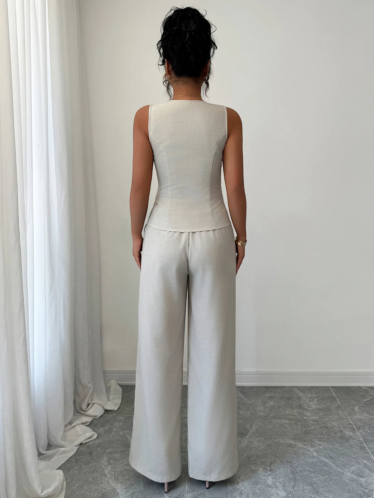 Elegant V-neck High-waisted Color-block Sleeveless Women's Suit For Spring/summer 2026 Dress Elegant Lace Maxi Beach