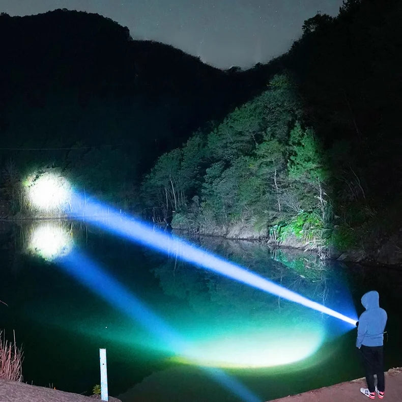 10000000lm Most Powerful Led Flashlight Rechargeable Type-c Flashlight Long Range 2000m Tactical Torch Light For Camping Hunting