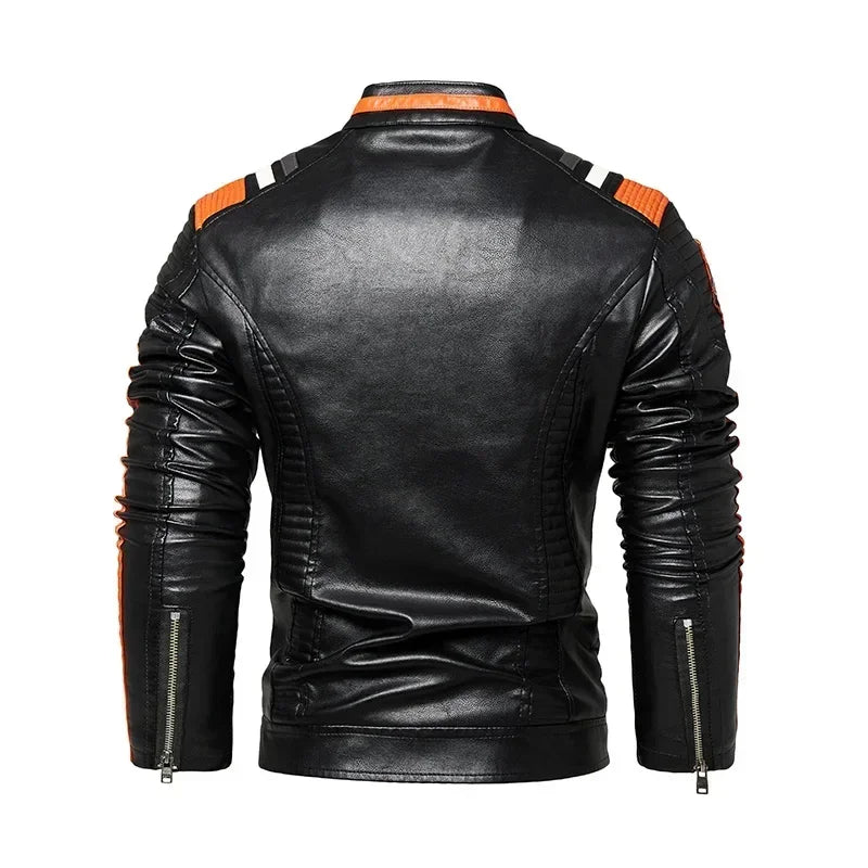 Spring Outdoor Casual Motor Biker PU Leather Jacket Men Fashion Leather Jacket Men Autumn Motorcycle Slim Fleece Jacket Coat Men