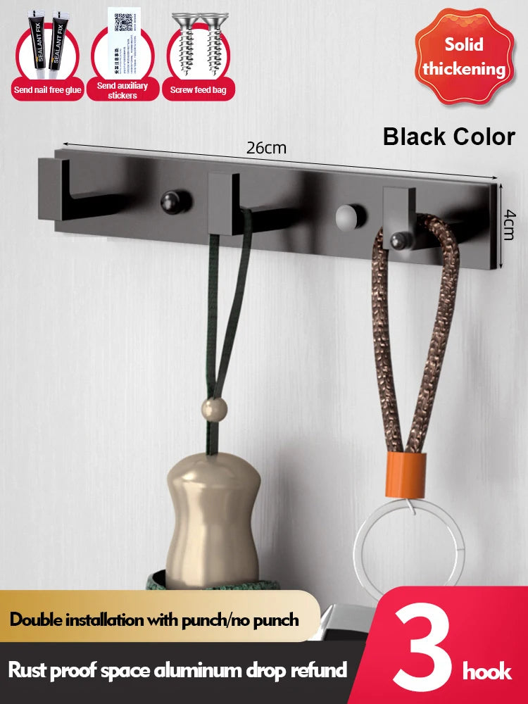 Bathroom Hardware Robe Hooks Matte Black/Gun Grey Color Wall Mounted Clothes Coat Hanger Towel Storage Space Aluminum FR203