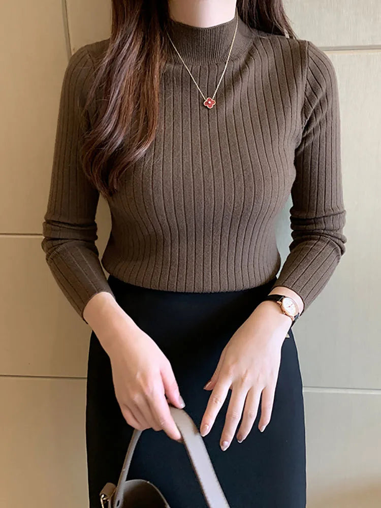 ITOOLIN Women Mockneck Sweater Women Slim Jumpers Knitted Solid Cashmere Pullover Elegant Sweater Women Spring T-shirts 2025