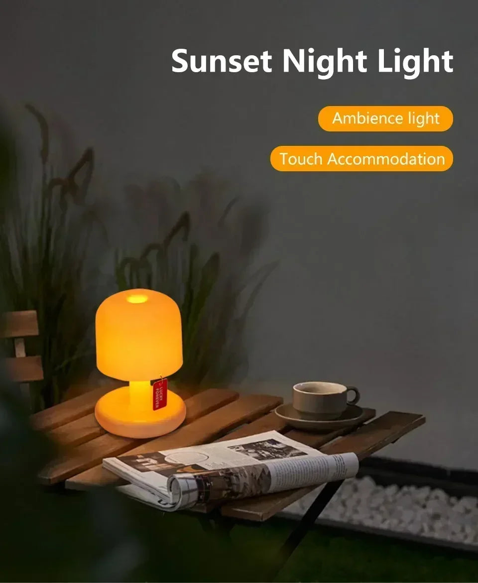 USB Rechargeable LED Table Lamp Mini Sunset Night Light Mushroom Lamp Desk Bedroom Bedside Lamps Bar Room Decoration Mood Light