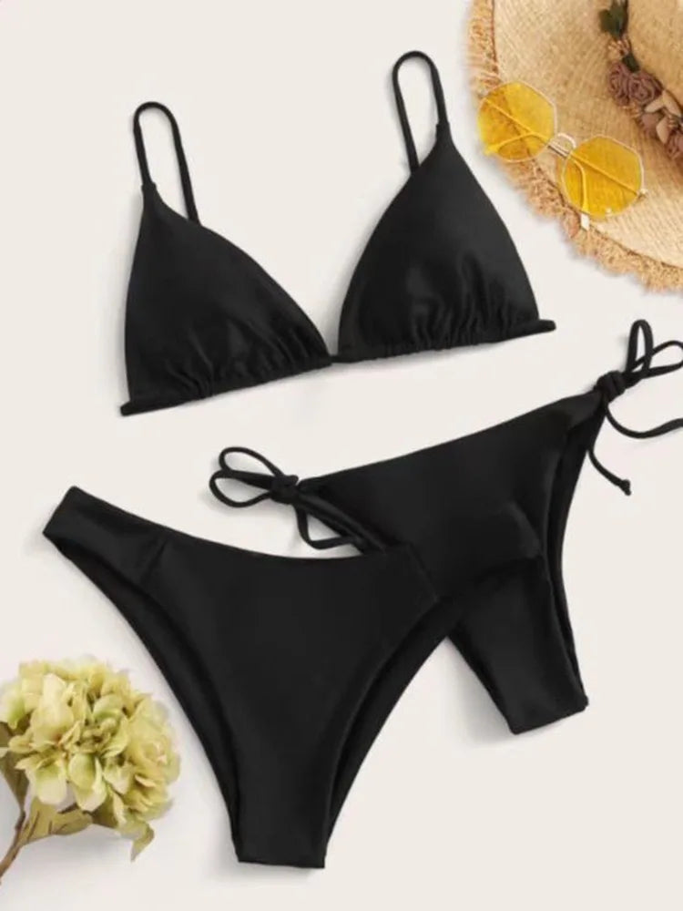 3 Pieces Bikini Set Women Push Up Swimsuit with 2 Bottoms Low & Mid Waist Adjustable Straps Summer Beachwear Bathing Suit