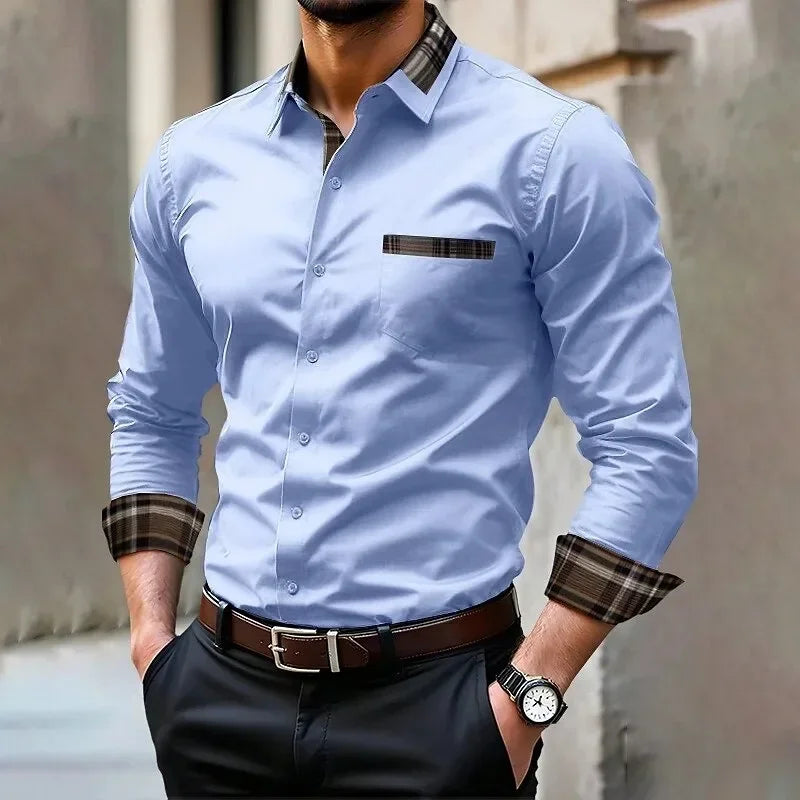 Men's iron-free long-sleeved lapel shirt, casual and comfortable long-sleeved shirt, spring and autumn inner shirt, plus size