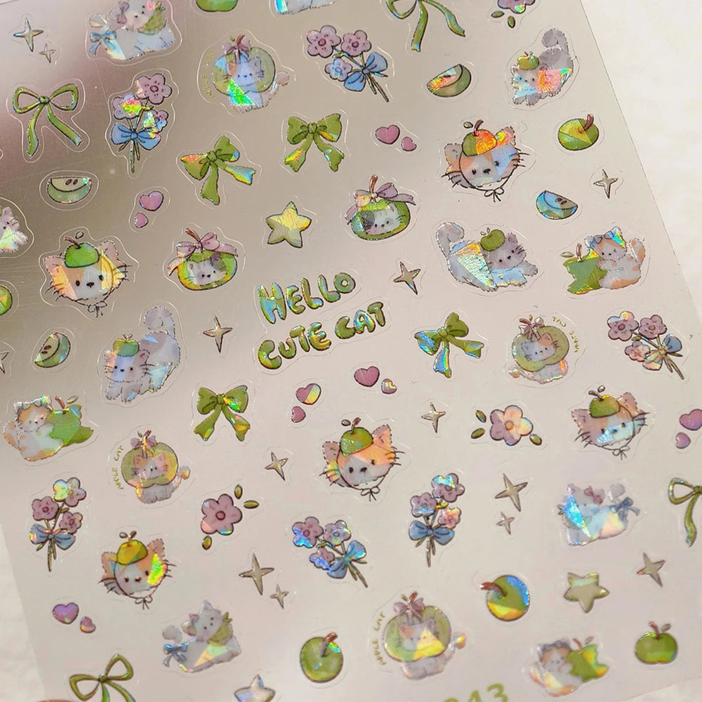 Sweet Summer Delicious Watermelon Ice Cream 5D Nail Art Sticker Elegant Bowknot Cool Ice Square Jelly Nail Decals for Manicure