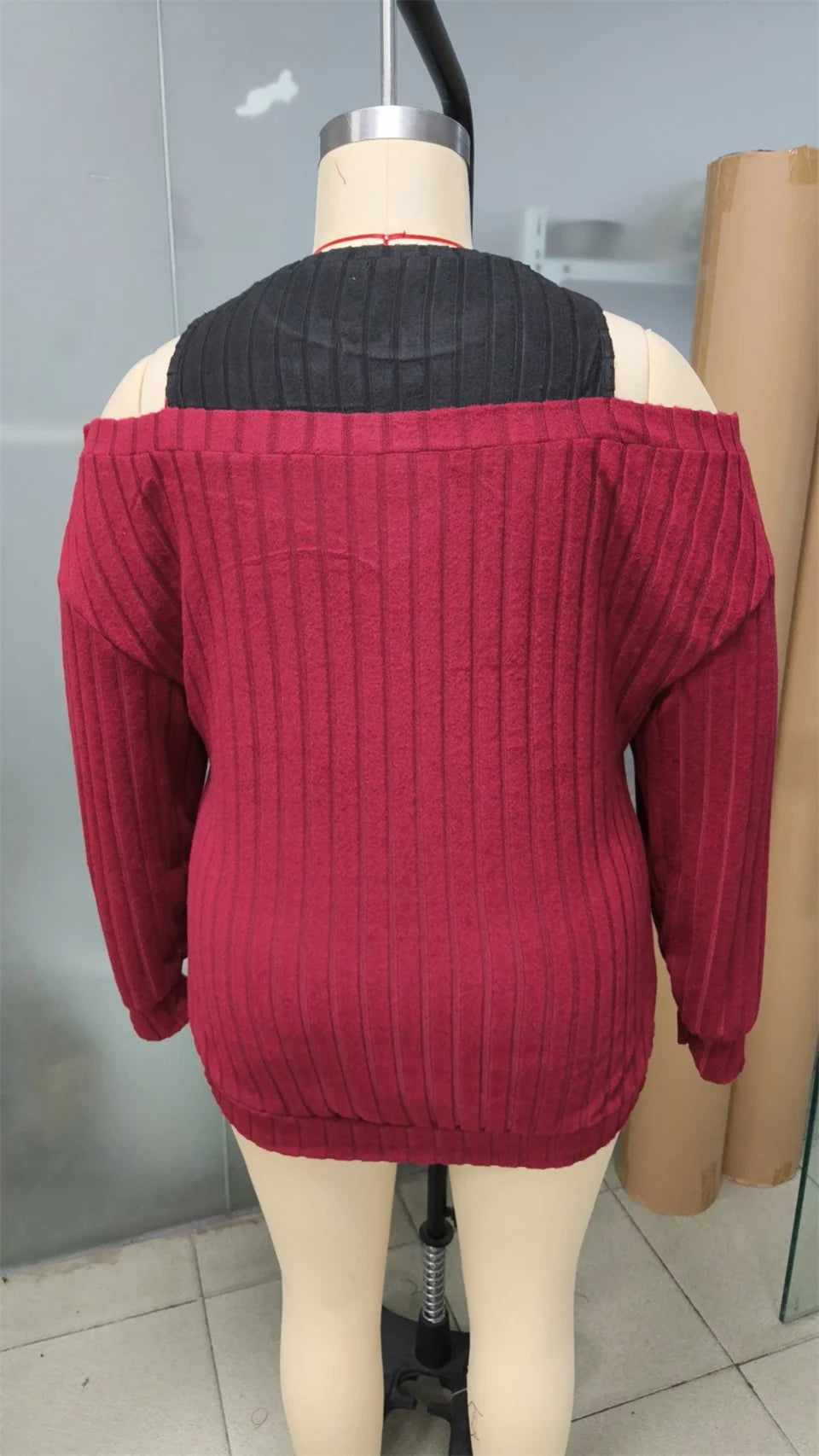GIBSIE Plus Size Cold Shoulder 2 In 1 Rib-knit Tee Women 2025 Spring Fall Casual Loose O-Neck Long Sleeve T-Shirts Top Female