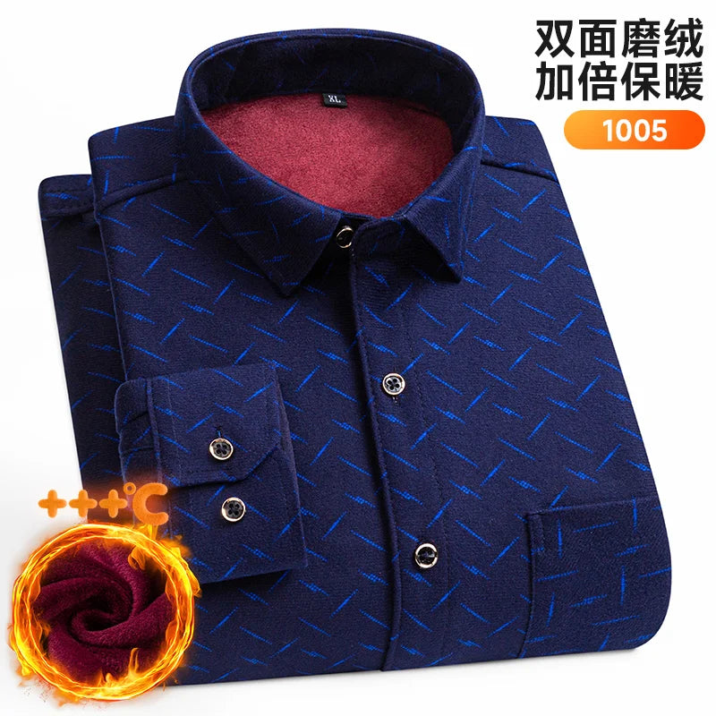 Men's Long-Sleeved Shirt Thickened Warm 7XL8XL Plus Size Autumn/Winter Casual No-Ironing Comfortable Double-Sided Fleece Top