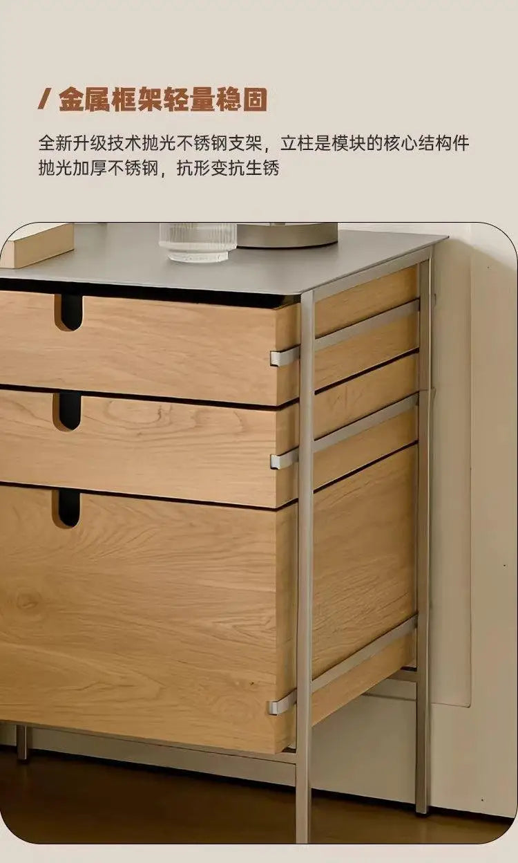 Medieval style living room combination storage cabinet, locker, solid wood household drawer, stainless steel dining side cabinet