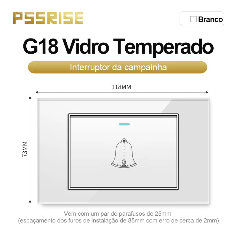 PSSRISE White Tempered Glass Standard sockets and switches brazil Switzerland Usb Type C Wall Socket Light Switch Smart Switch