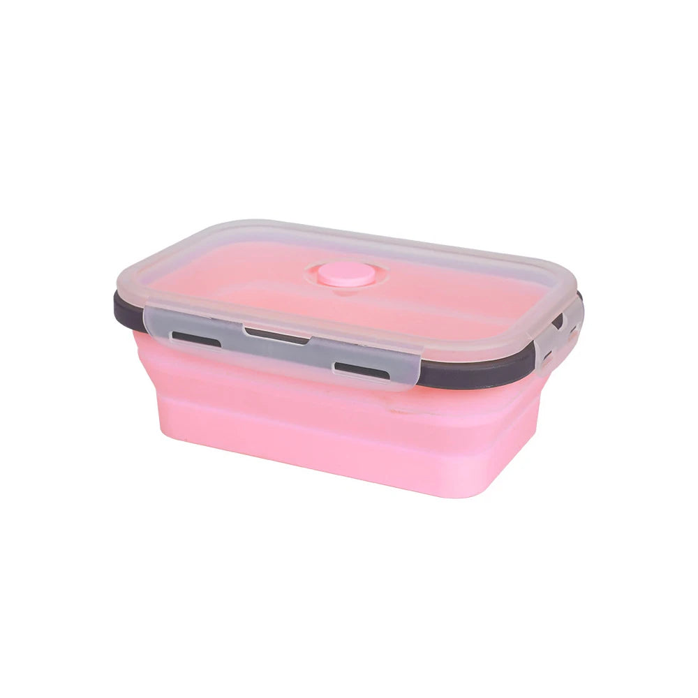 1 PCS Silicone Folding Lunch Box Food Grade Square Portable Microwave Oven Lunch Box Outdoor Travel Picnic Preservation Box