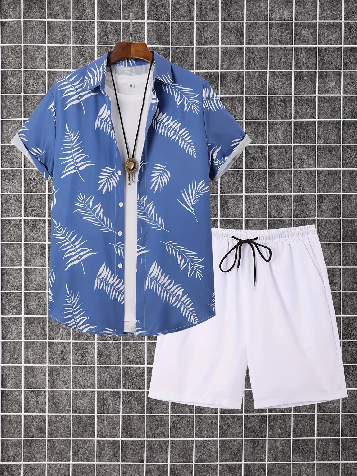 Hawaiian Shirt 3D Coconut Tree Print Short-Sleeve Shirt + Shorts Two-Piece Set Casual Beach Vacation Outfit Men's Clothing
