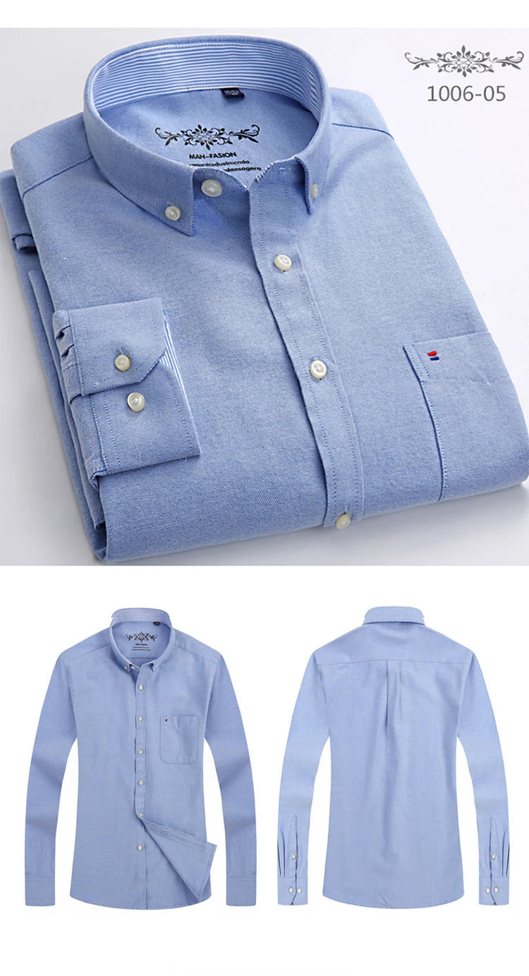 New Cotton Mens Striped Plaid Print Oxford Spinning Casual Long Sleeve Shirt Comfortable Collar Button Slim Male Business Shirts