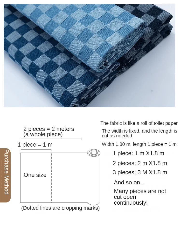 100% Cotton Jacquard Denim Fabric Plaid Jeans By The Meter for Dress Shirt Designer Clothing Sewing Washed Thickened Cloth Blue
