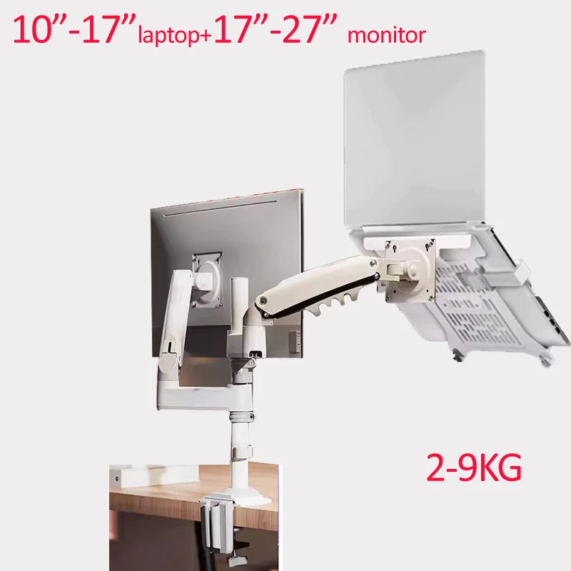 NB H180 FP-2 17"-27" LCD TV monitor desk Holder +10"-17" laptop notebook mount Gas Spring Full Motion 2-12kg dual arm clamp hole