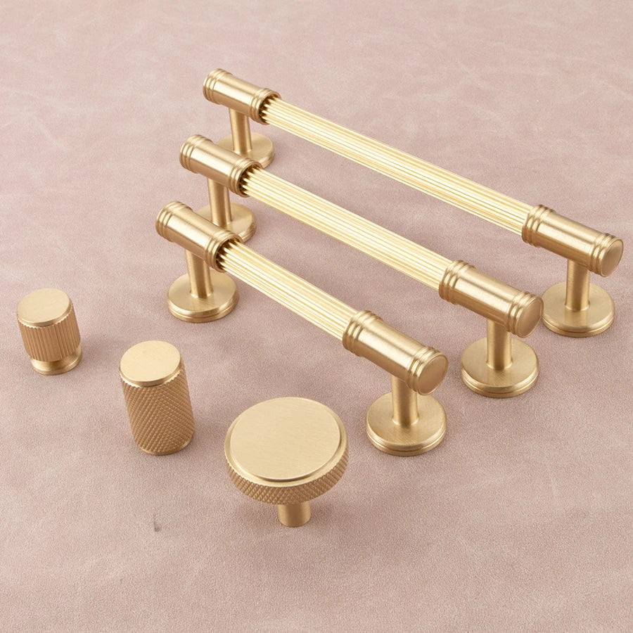 KEDLO French modern light luxury solid brass gold stripe long handle kitchen cabinet Pull handle drawer T handle