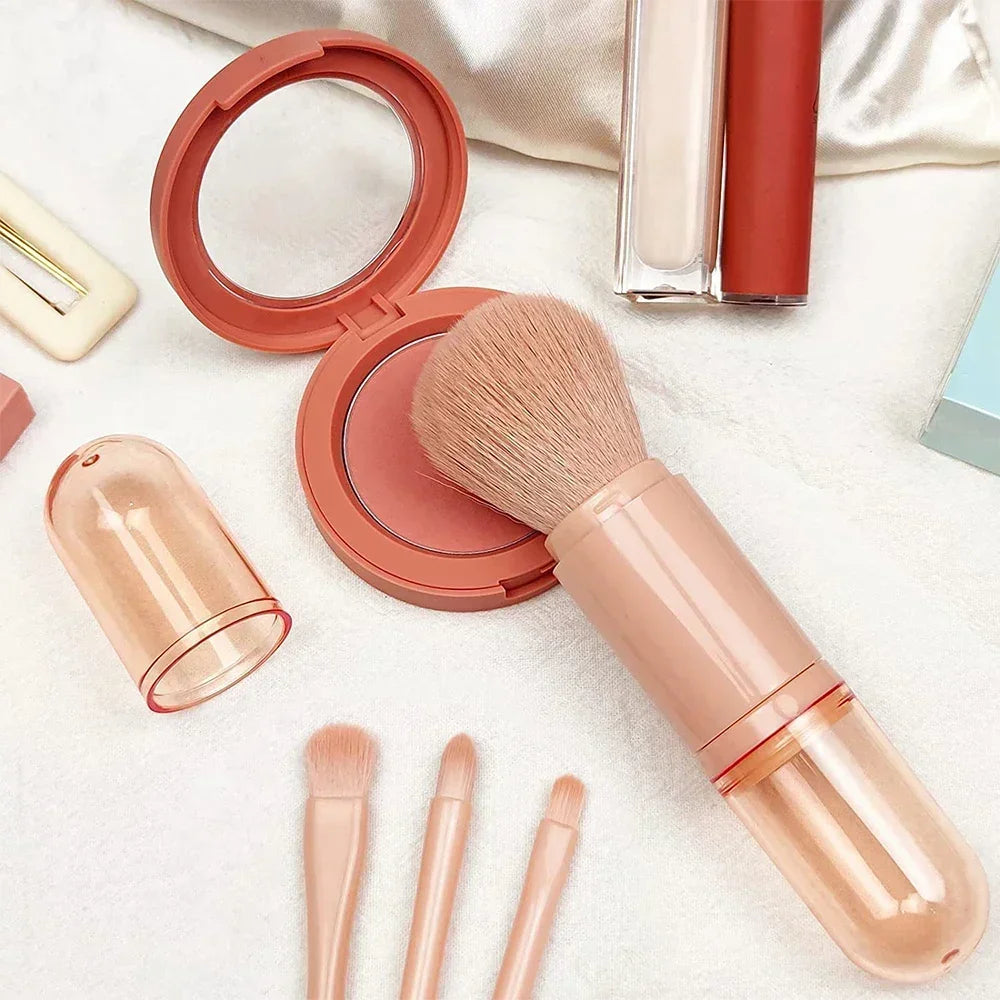 4 In 1 Retractable Makeup Brushes Set Soft Bristles Kabuki Foundation Eye Makeup Brush Portable Travel Cosmetic Touch Up Brush K