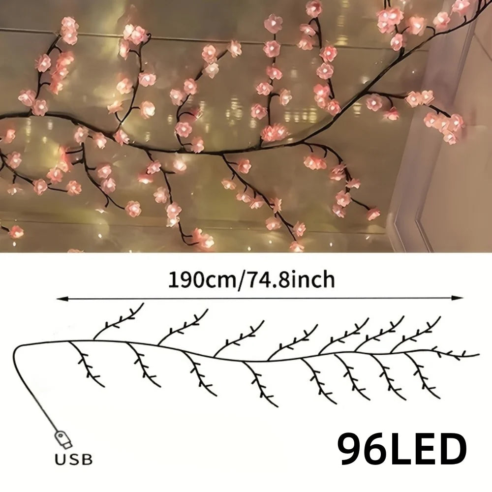 72/96/144LED Artificial Cherry Blossom Branch LED Lights, USB Powered Pink Flower Fairy Lights for Bedroom Aesthetic Decor
