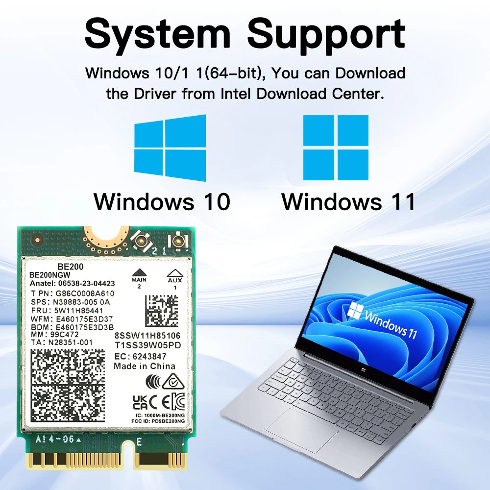 WiFi 7 For BE200 Wireless Network Card Bluetooth 5.4 WiFi BE200NGW NGFF Adapter 802.11AX 2.4G/5G/6GHz for Win10/11 PC