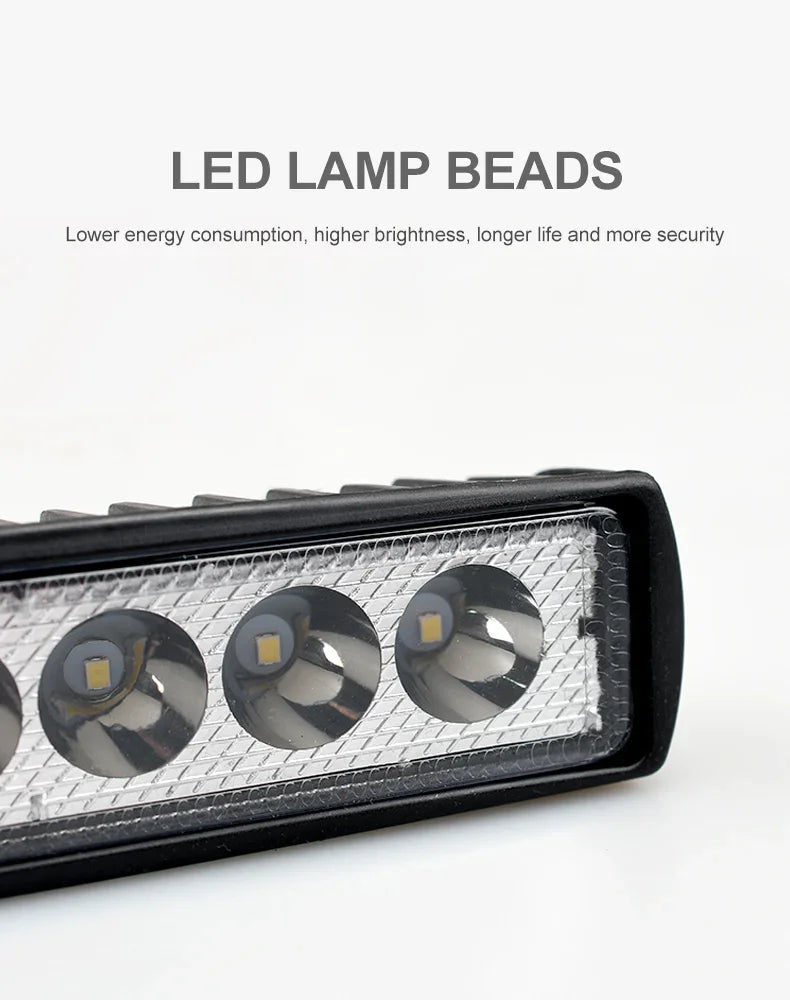 18w 6 LED Car Work Light High Bright Spotlight Universal Offroad Automobile Truck Driving Fog Headlights DRL Driving Lamp 12V