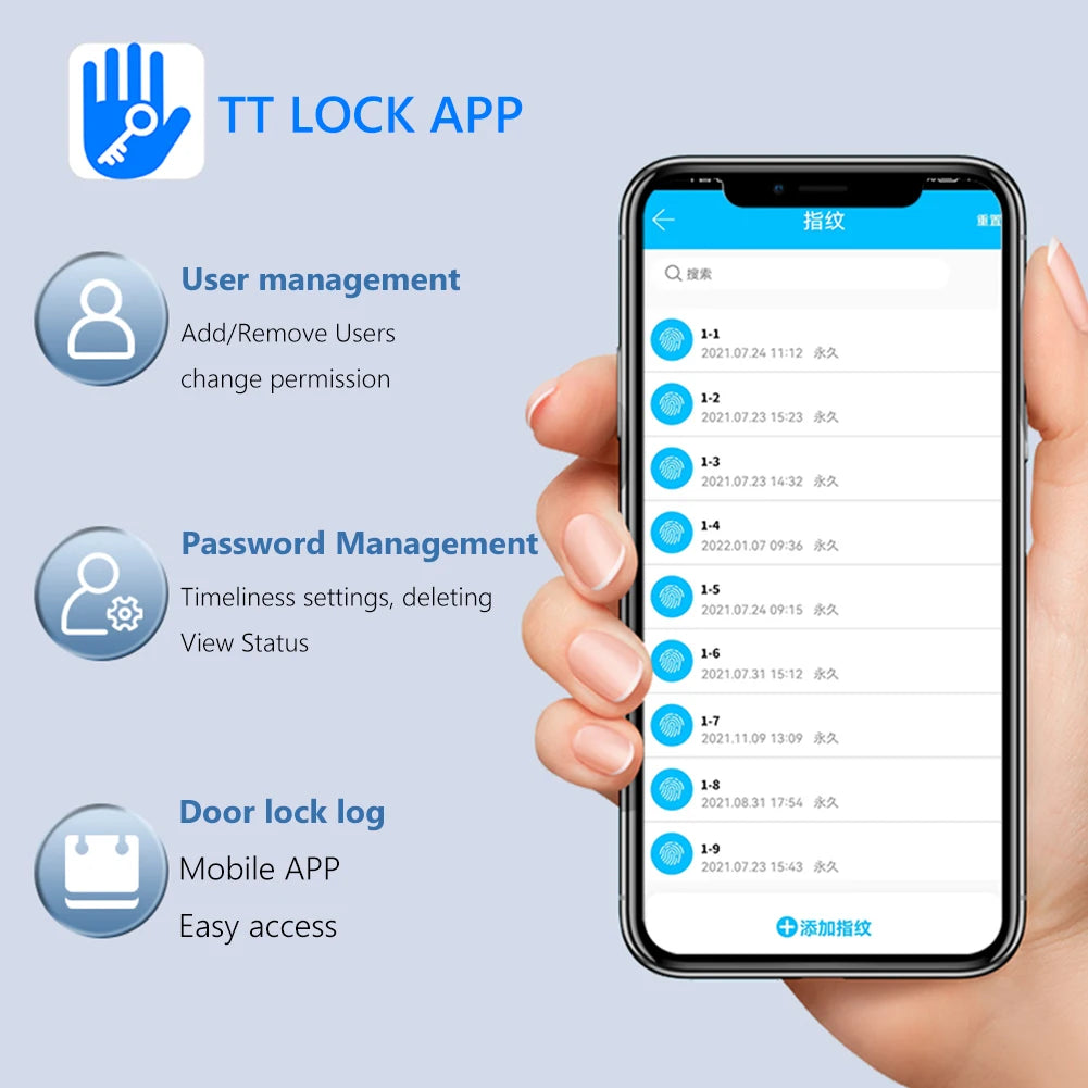 Digital Door Lock Biometric Fingerprint Lock Smart Home Anti Peeping TTLOCK APP Control Type-C Charging Intelligent Door Lock