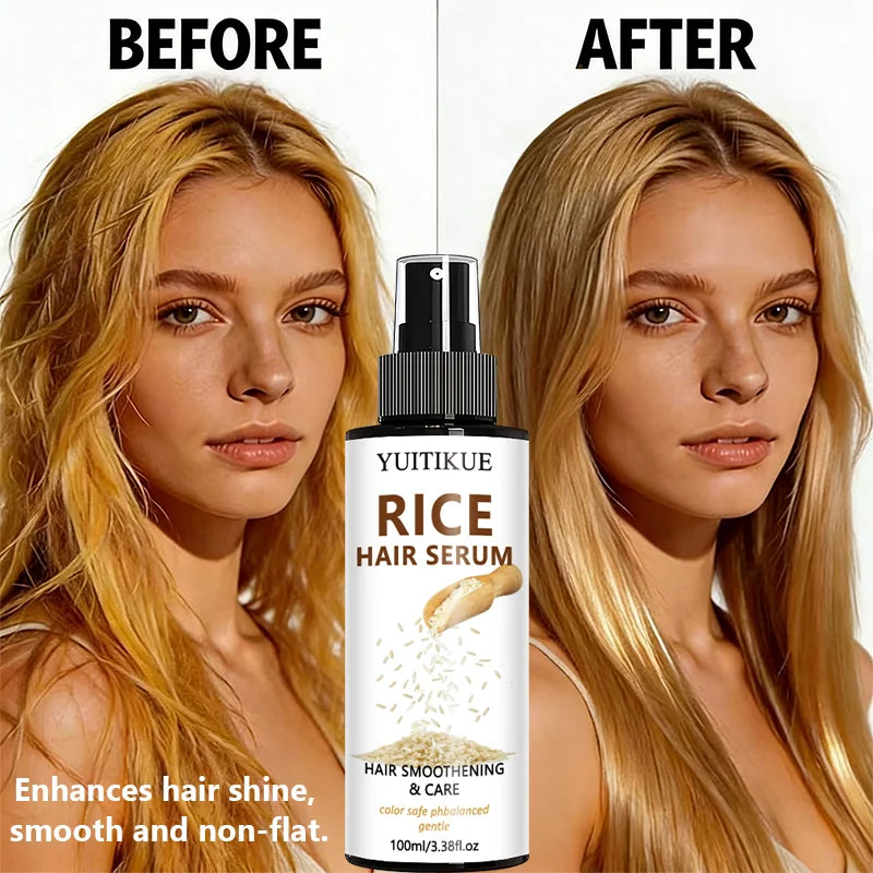 YUITIKUE Rice Water Hair Serum Spray - Nourishes, Strengthens & Adds Shine for Soft, Non-Flat Hair