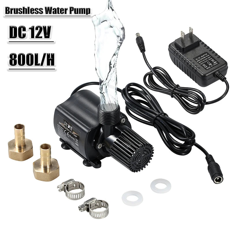 Super Quiet 800L/H DC 12V Brushless Pump Motor Water Circulation Submersible Pump for Fountain Pool Fish Tank Aquariums