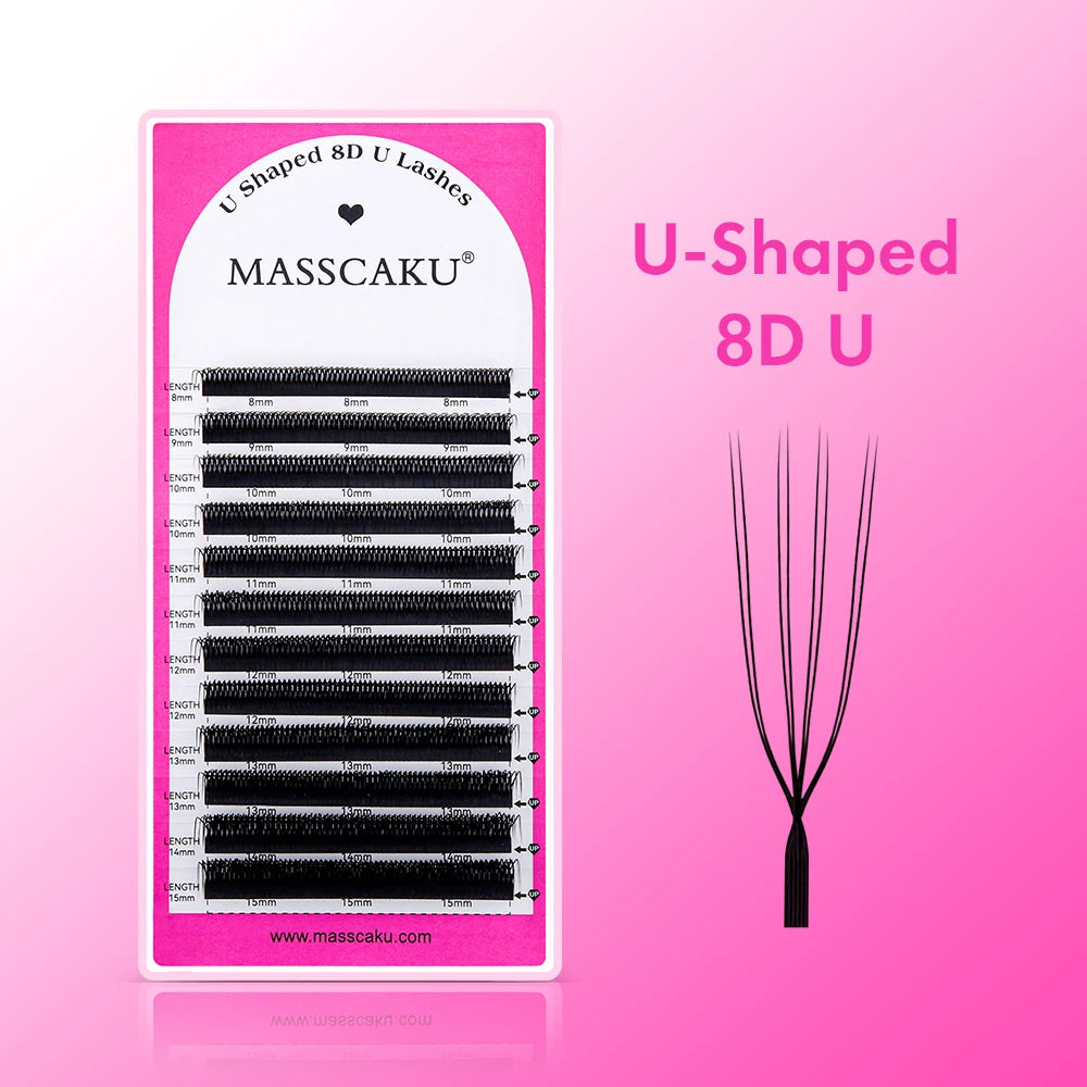 MASSCAKU U-shaped 3D 4D 5D Eyelash Extensions C D Curl U Shaped W Bloom Premade Fans Volume Lashes Natural Mink False Eyelashes