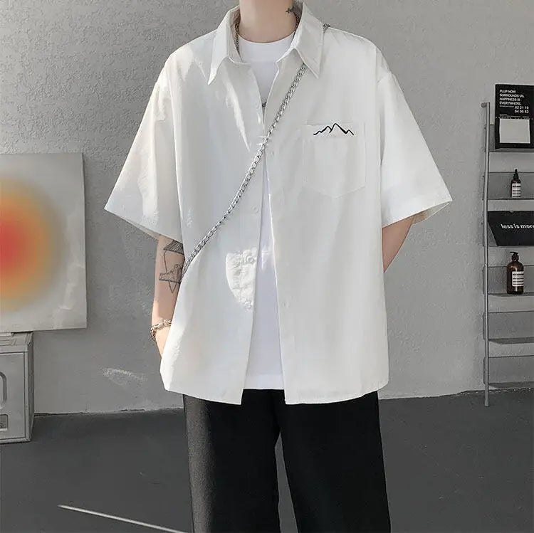 LEGIBLE Spring Summer Solid Shirts Men Casual Oversized Three Quarter Shirts Male Loose Fit Shirt for Man