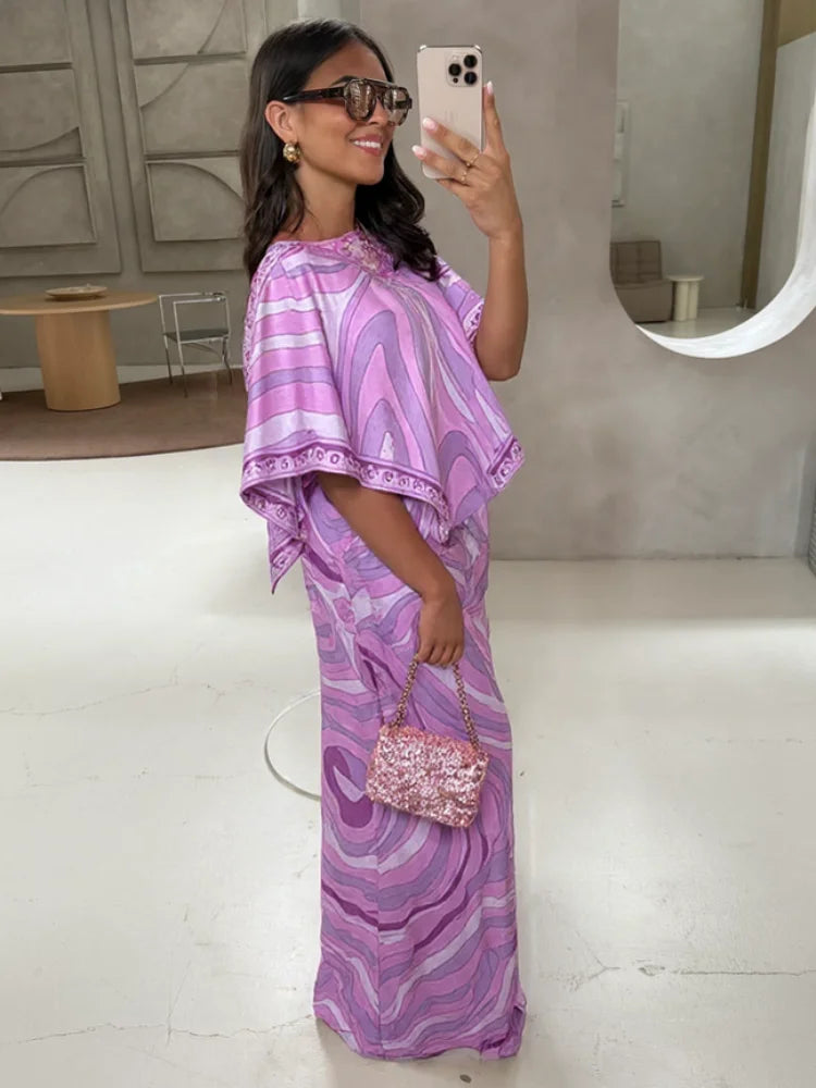 Bohemian Printed Shirt Skirt Suits Women Vintage Irregular Long Sleeve Top Female Sets High Waisted Long Skirt Ladies Outfits