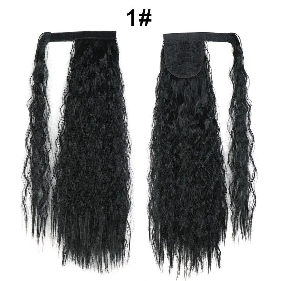 Tereshar Synthetic Corn Wave Ponytail Extension Clip in Long Wavy Curly Wrap Around Pony Tail Heat Resistant Hairpiece for Women