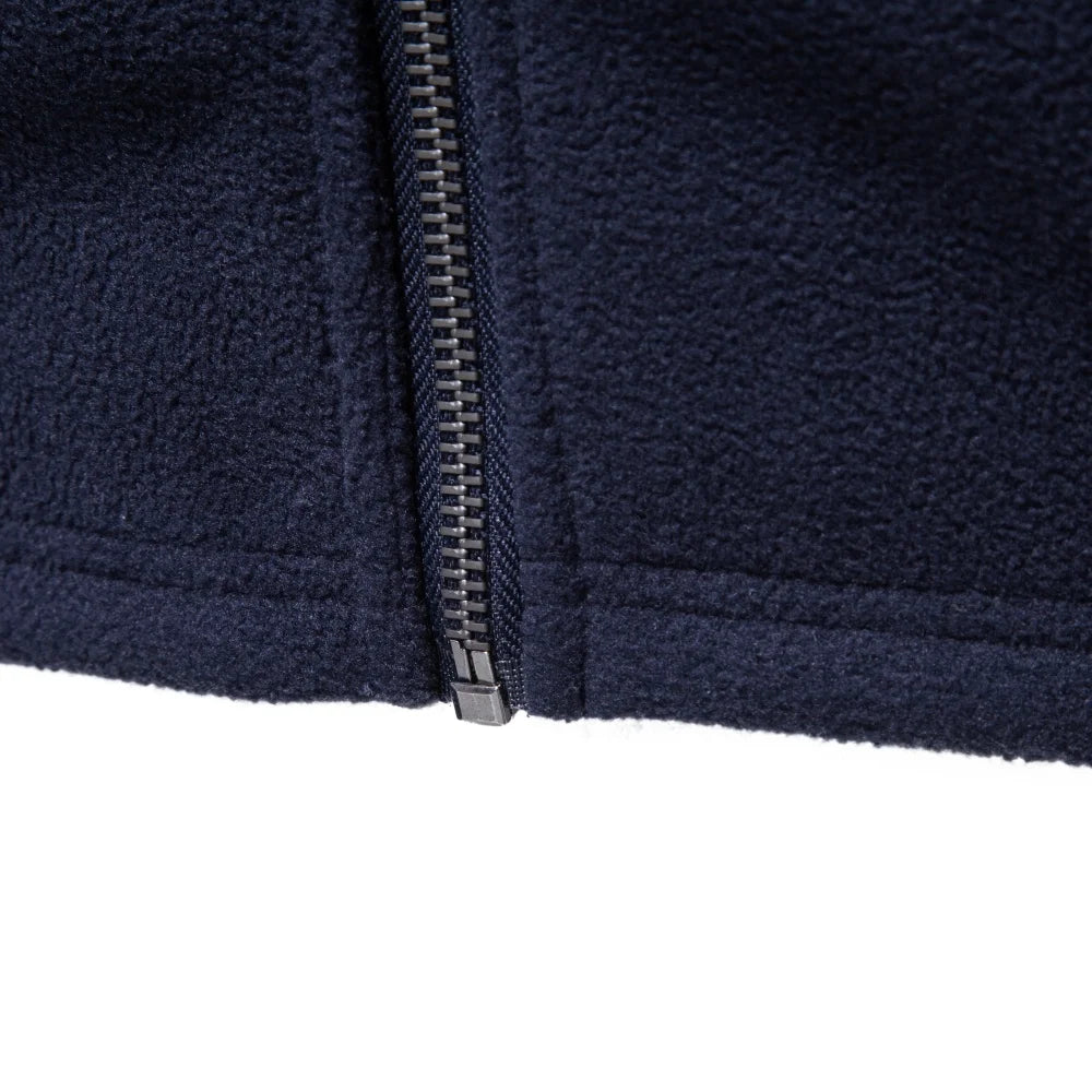 AIOPESON Men's Fleece Jacket Full Zip Stand Collar Solid Color Polar Fleece Outerwear Autumn Winter Outdoor Casual Light Coat
