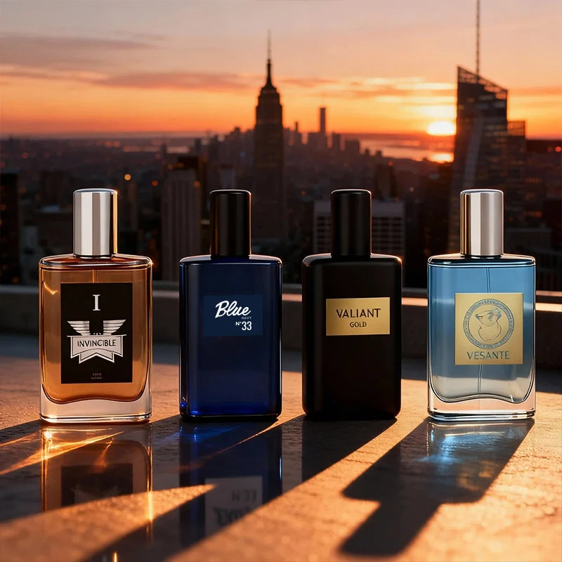 4-Piece Men's Perfume Gift Set (0.68oz Each) - 4 Long-Lasting Fruity aroma & Fresh Scents, The Perfect Holiday, Date & Party Gift