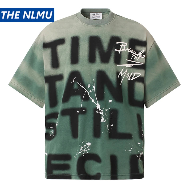Hip Hop T-Shirt Men Streetwear 2025 Letter Graffiti Tie Dye T Shirt Harajuku Cotton Unisex Tops Tees Y2K Clothing