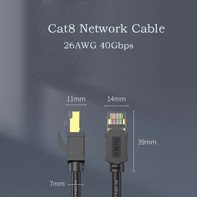 CAT8 Network Cable 40Gbps Ethernet Wire Double Shield 26AWG Thicker Pure Copper Jumper Line RJ45 Broardband PC Computer Lan Cord