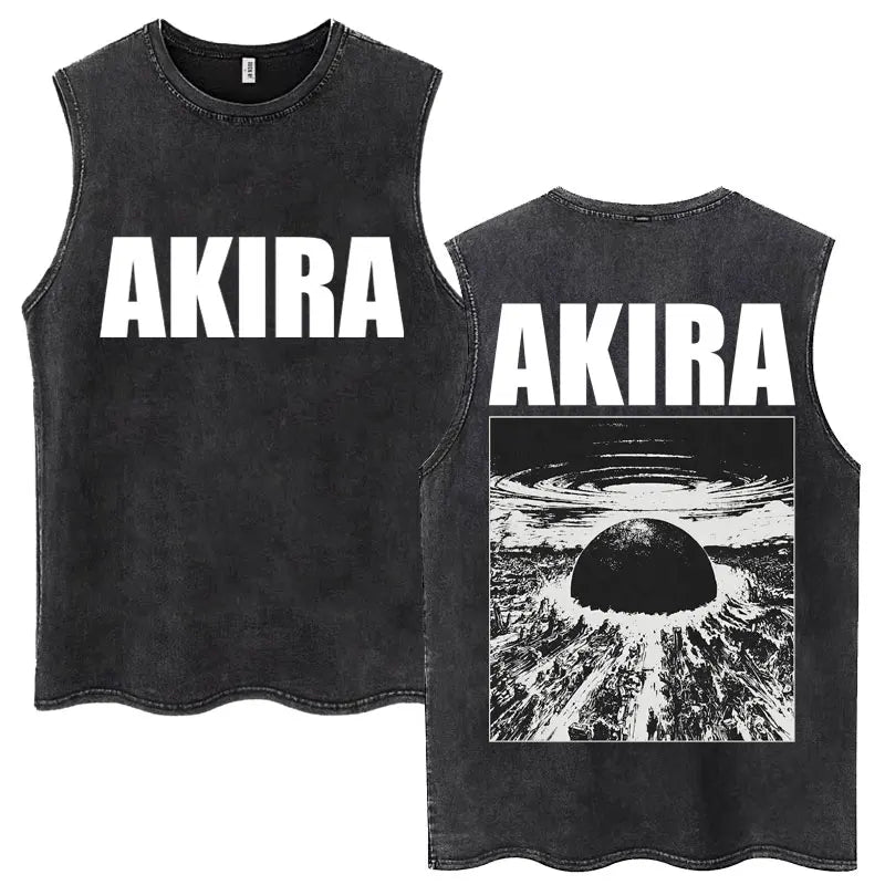 Washed Japan Anime Akira Retro Tank Tops 90s Science Fiction Movie Shotaro Kaneda Sleeveless T Shirts Cotton Casual Loose Vests