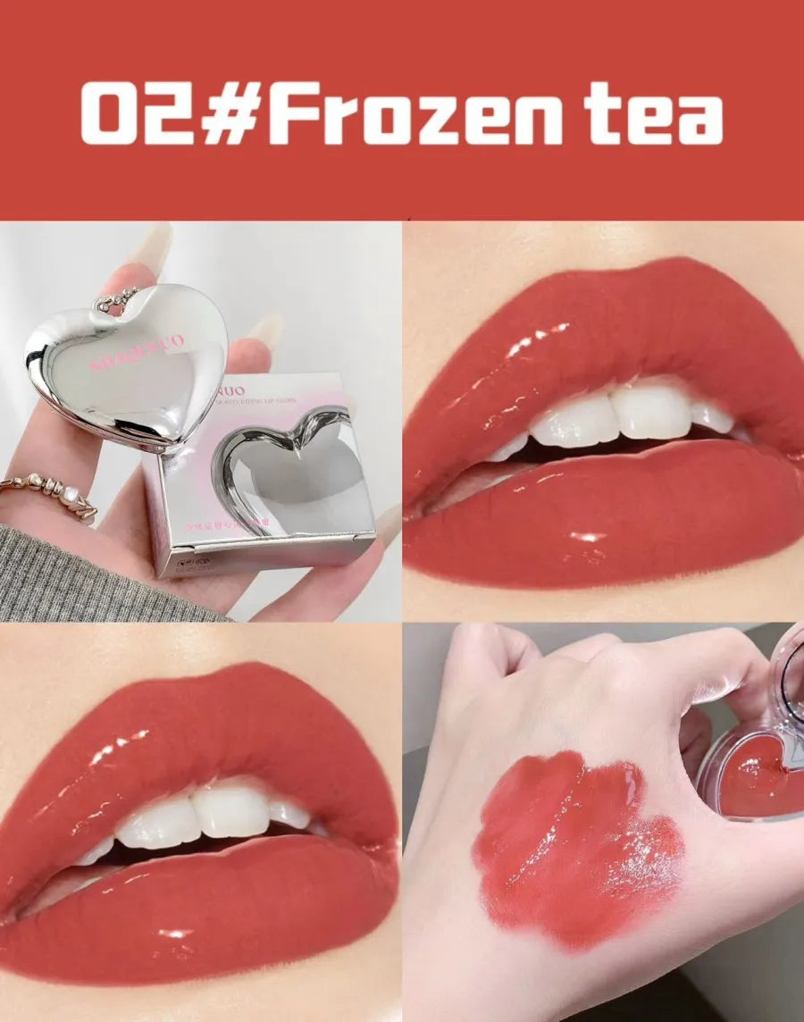 SHAQINUO Heart Shape Water Light Lip Llaze Mirror Pendant Lipstick Lip Gloss, Hydrating Moisturizing, Long Lasting