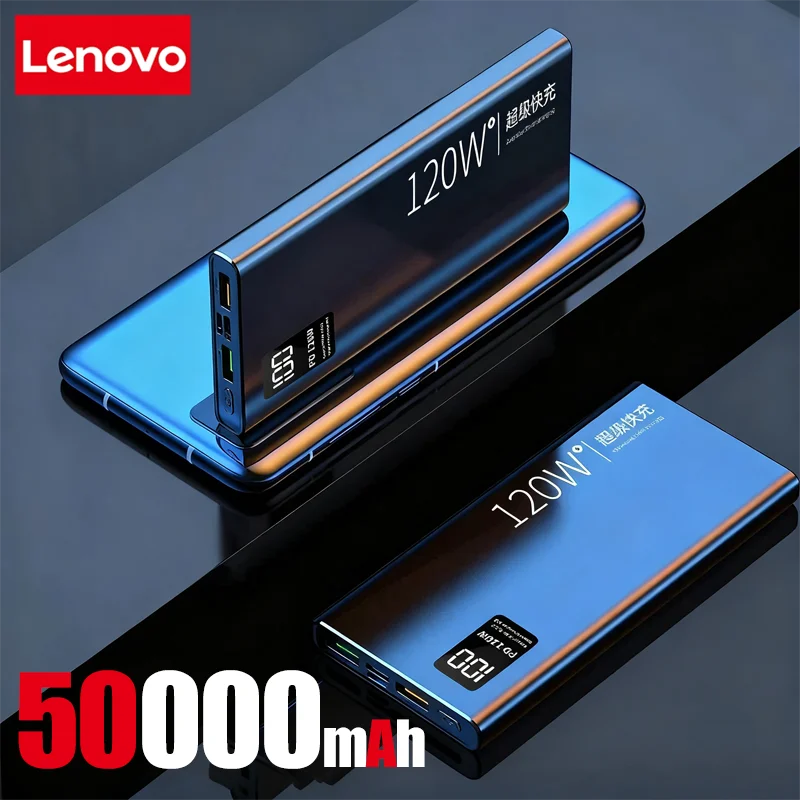 Lenovo 50000mAh 120w Super Fast Charging External Battery Ultra Capacity PowerBank Portable LED Digital Display For IPhone