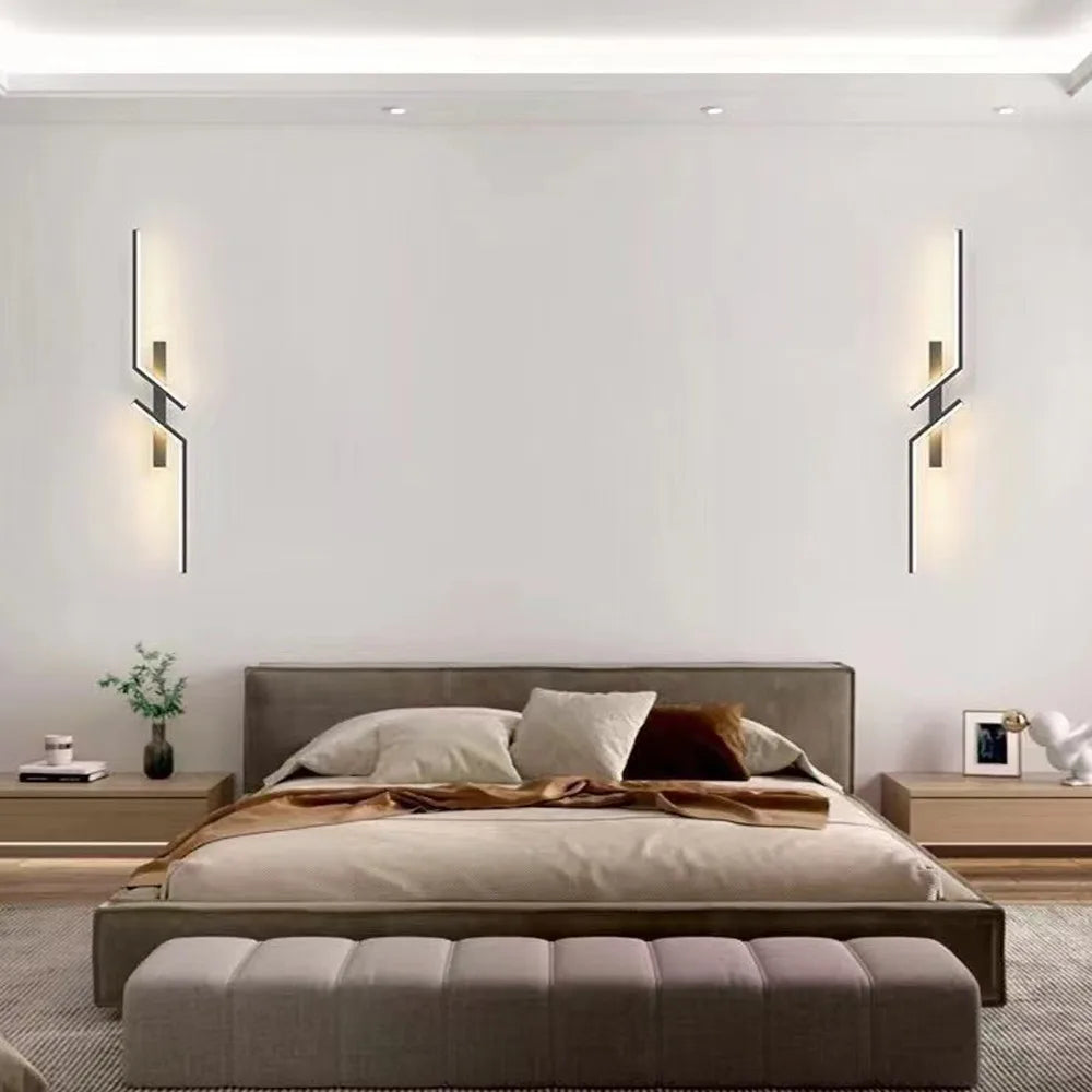 AC 85-265V LED Wall Lights 3 Color Temperature CRI 80 Wall Sconce Fixtures Black Line Design Metal Iron Art Wall Light Fixtures