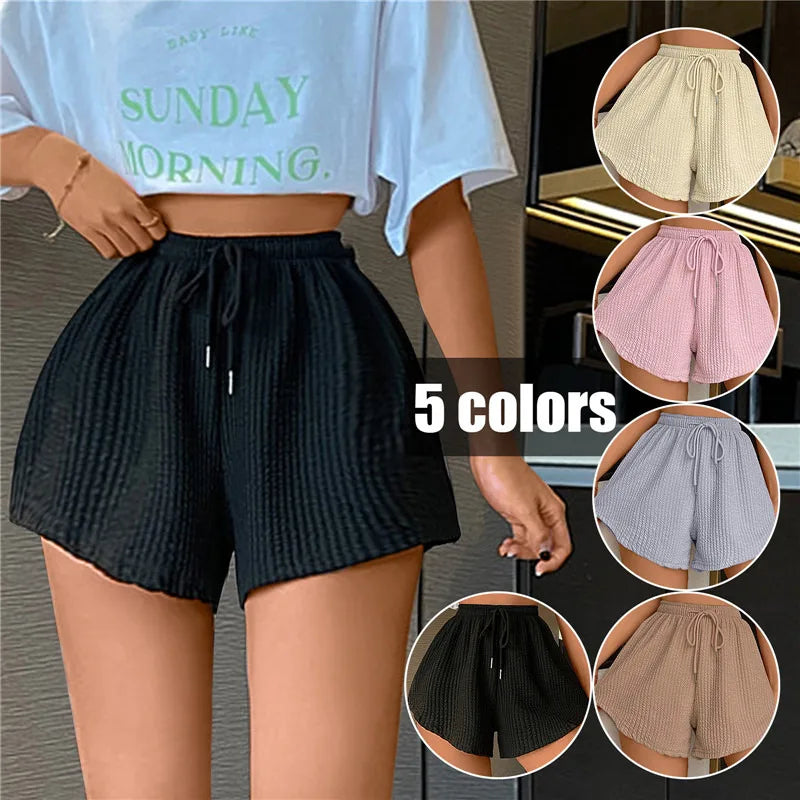 Loose Casual Large Sports Pants Women Summer Shorts High Elastic Lace Up Drawstring Wide Leg Sweat Fitness Running Shorts
