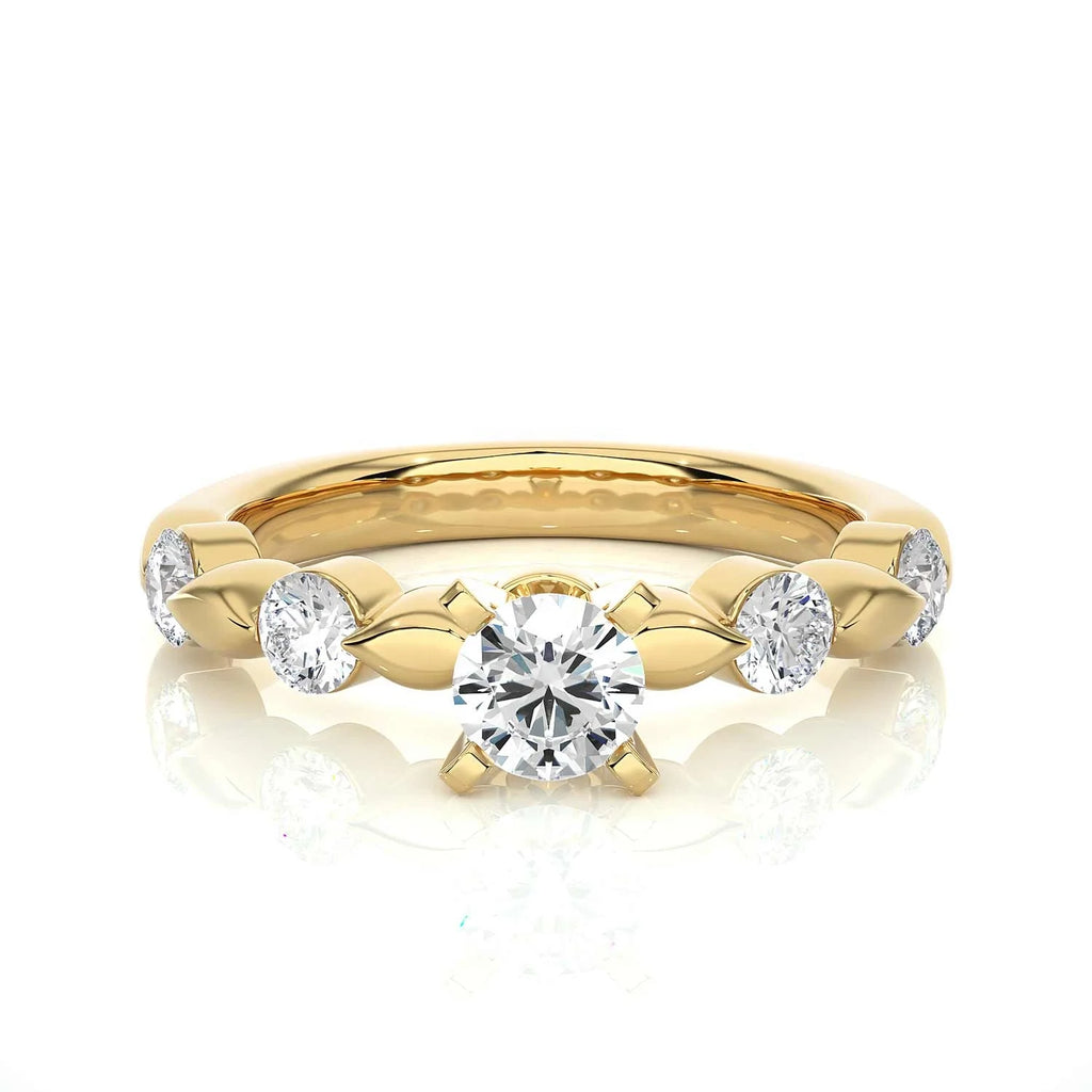 Trending Lab Made Diamond Five Stone Ring Yellow Rose White Gold Plated Leaf Nature Inspired Design VVS1 Clarity Diamond Rings