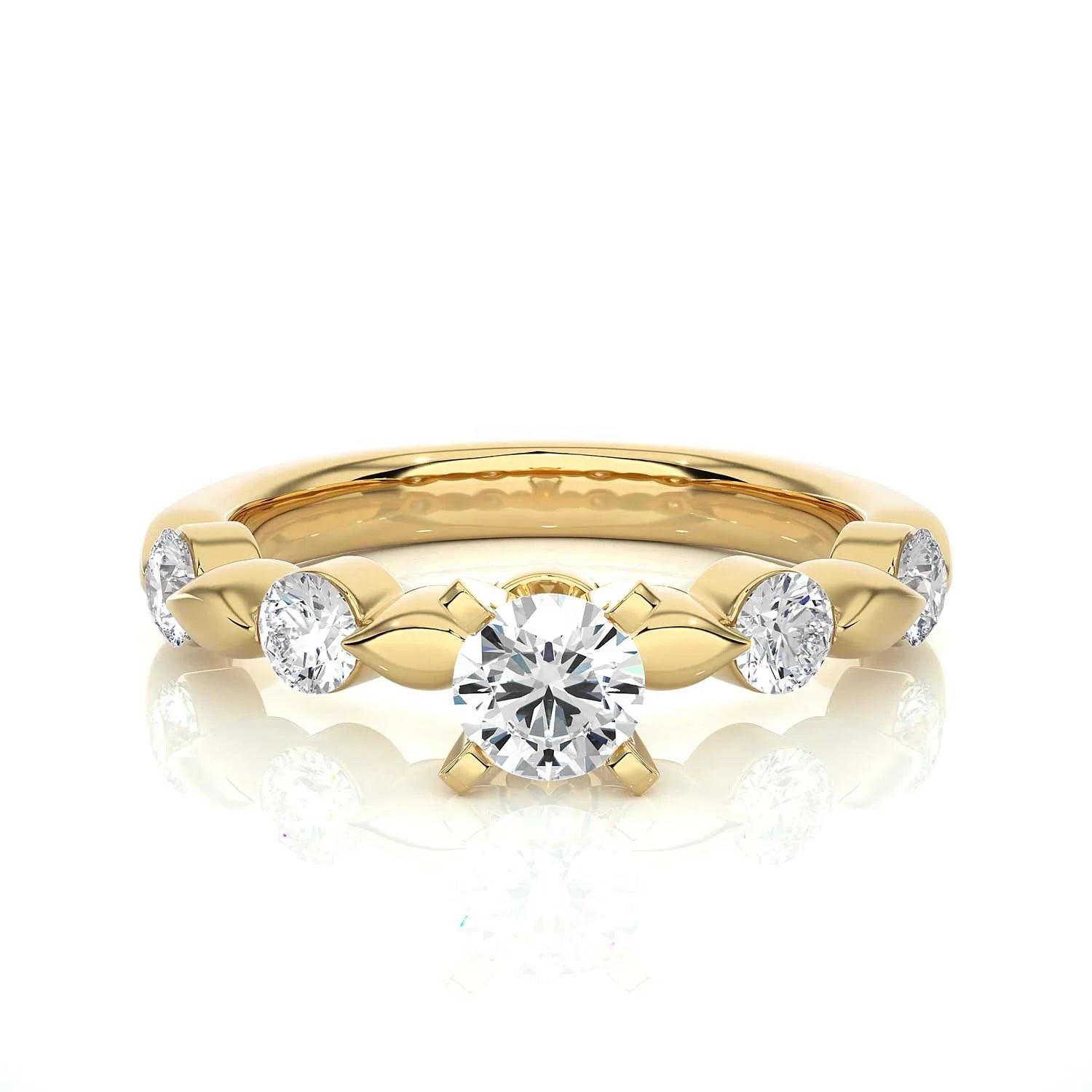 Trending Lab Made Diamond Five Stone Ring Yellow Rose White Gold Plated Leaf Nature Inspired Design VVS1 Clarity Diamond Rings